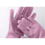 ADA Heavy Duty Magic Silicone Gloves Cleaning Gloves for Dishes, Dishwashing Gloves With Scrubbers, Dish Gloves for Kitchen, Car Washing gloves, Pet Grooming Latex Free Gloves Pink - 1 Pair