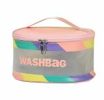 House of Quirk Round Cosmetic Bag Organiser PVC Waterproof Zippered (Pink)