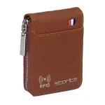 Storite Light Brown Leather Imported Rfid Blocking 9 Slot Vertical Credit Debit Card Holder Money Wallet Zipper Coin Purse