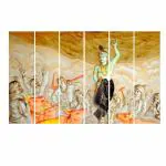 KUBE Lord Krishna with Friends Under Tree 7 mm MDF Sparkal Lamination Full HD Print Painting | Wall Painting For Living Room| Bedroom| Home Decor |Hotel |Office|(Set of 6) (9.5 Inches X 30 Inches)|Multicolour