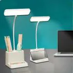 Gesto Battery Operated Rechargable Desk Lamp- Study Lamp For Students | LED Table Lamp Reading Lamp With Mobile Stand And Pen Holder | 3 Colour Mode Touch Control (Warm White, White, Neutral White)