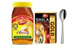 Dabur Honey - 500g with Dabur Shilajit Gold - 10 Capsules with Long Stainless Steel Scoop Spoon
