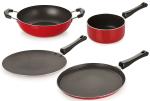 Nirlon 4 pcs of Red and Black Non-stick Kitchen Cookware Essential Set, Standard