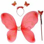 Fairy Butterfly Wings with Hair Band Wand Costume for Baby Girls Birthday Party (Pack of 1,Red)