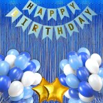 House of Banter Blue, White & Golden Theme Birthday Decorations for Boys, Girls, Adults - Gold, Black & Blue Birthday Decorations - Star Theme Birthday Decorations