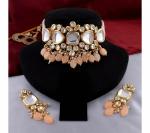Gyaan Jewels Handmade Alloy Earring and Necklace Set Orange, Gold, White (Women) (Pack of 1) Free Size