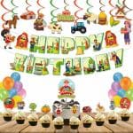 Festiko 61 Pcs Farm Animals Theme Party Decorations, Farmhouse Banner,Swirls, Cake Topper, Cup Cake Toppers & Multicolor Balloons