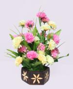 CHAUDHARY FLOWER Multicolor, White Daisy Artificial Flower with Pot (12 inch, Pack of 10, Flower with Basket)