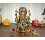 Idol Collections Multicolor Brass Lord Ganesha Ganpati Idol Vinayak With Inlay Work, Gold Large Krishna Playing Flute Statue, 36 Inch