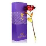 ASHIRWAD Red Rose Flower with Golden Leaf with Luxury Gift Box with Beautiful Carry Bag Great Gift Idea for Your Wife, Girlfriend Or Husband