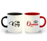 Whats Your Kick King Queen Design Set of 2 Printed Red and Black Ceramic Coffee Mug 325 ML