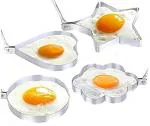 PINDIA Silver Stainless Steel Omlet/Egg Mould Styling Tool, Pancake Ring with Handle (Set of 4 pcs)