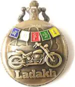 The Key House Gold Metal Royal Enfield Bike With Ladakh Flag Pocket Watch