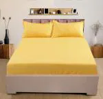 Nendle Yellow Cotton Elastic Fitted Bedsheets Queen Size 78x60 Inhces Fits Upto 10 Inches Mattress