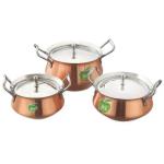 JVL Silver Stainless Steel Cookware And Serveware Essential Utensil Pot Handi Set With Lid 750ml, 1100ml, 1700ml (Pack of 3)
