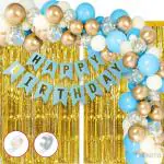 Party Midlinkerz Blue, Gold and White Happy Birthday Balloon with Decoration Kit (Pack of 93)
