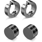 XWPZK Black Magnet Earrings for Boys Stainless Steel Men Earring Stainless Steel Magnetic Earring, Magnetic Earring