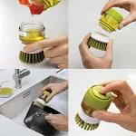 Meetzone Plastic Cleaning Brush with Liquid Soap Dispenser with Stand (Multi-Colour)