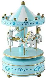 OM KRAFT Blue Plastic and Metal Merry-Go-Round Rotating Musical Children Toy Cake Topper