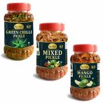 KITCHEN QUEEN NITA MEHTA Green Chilli Pickle, Mango Pickle and Mixed Pickle Vegetarian - 1.5 kg (Pack of 3)