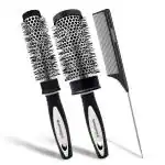 Majestique Ceramic Ion Round Brush Set for Blow Drying, and Rat Tail Comb Perfect Round Brush for Blow Drying, Includes 2 Sizes Compatible with Most Blow Dryers - Pack of 3