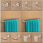 Plantex Stainless Steel 304 Grade Bathroom Accessories Set/Bathroom Hanger for Towel/Towel Bar/Napkin Ring/Tumbler Holder/Soap Dish/Robe Hook (Niko Pack of 10)