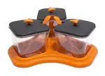 SUMOWARE Dining Table Stand 3 Pcs Pickle Jar Spice Tray Spoons Virgin Plastic Kitchen Storage -ORANGE