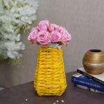 TIED RIBBONS Polyester Artificial Rose Flowers Set of 12 with Vase 10.2 x 20.3 cm