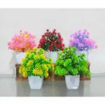 Saf Set Of 5 Mini Artificial Flower Plant For Home, Office, Garden And Table Decor Bonsai Wild Artificial Plant With Pot    (15 Cm, Multicolor)