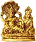 IDOL COLLECTIONS Golden Brass Lord Vishnu With Lakshmi Ji Idol l GOD IDOLS