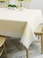 CASA-NEST Rectangular Anti-Slip PVC Solid Plain White Lace (60x90 inch) 8 Seater Dinning Table Cover with Exclusive Backing Material-Cream printed0003