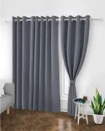 TopDrapes Room Darkening Blackout Door Solid Curtain with Tie Back 7 feet 1 Pcs ( Grey Colour )