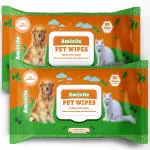 AMORITE Pet Wipes/Grooming Wipes for Dogs, Cats-100% Viscose Fabric -Biodegradable Pack of 2 (160 Pcs)