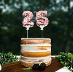 AMFIN (25 Number) Self-Inflating Mini Cake Toppers Balloon Cake Topper Happy Birthday Foil Number Topper Birthday Cake Birthday 25th Wedding Anniversary Birthday Cake Decoration - Rose Gold