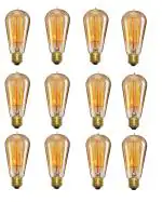 Desidiya Edison Tungsten Filament Antique Glass Light Bulbs Vintage Base E27 Bulb Yellow Light For Home Decoration Living Room/Hall/Balcony/Restaurant Bar Lighting Pack Of 12 Incandescent
