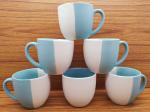 Millions joy Ceramic Tea/Coffee/Chai Cups Round Shape Beautiful 2 Color Cup (Turquoise & White) 150ML (Multicolor) (Pack of 6)