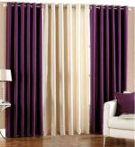 Dc Decastle 274 cm (9ft) Long Door Curtain (Purple And Cream, Pack of 3)
