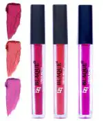 bq BLAQUE Matte Liquid Lipstick Combo of 3 Lip Color # 105-111-117 (Dark & Bold Pink, Pinkish Peach, Swiss Light Magenta, 12 ml)