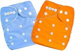 Mom's Pride Orange, Blue Polyurethane Laminate Washable And Reusable Solid Pocket Cloth Diapers Without Insert (Pack Of 2)
