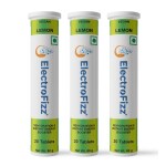 ElectroFizz Electrolyte Instant Energy and Hydration Sports Drink - 36 Effervescent Tablets (Pack of 3 tubes) (Lemon)