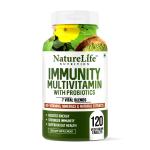 Nature Life Nutrition Immunity Multivitamins with Probiotics (120 Veg Tablets) 40+ Vitamins, Minerals & Natural Extracts, 7+ Vital Blends for Immunity, Energy & Digestion