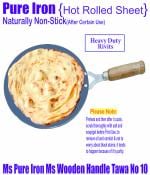Veer Enterprises Ms Pure Iron/Loha Wooden handle Black Roti Tawa no 10 (Diameter - 10
