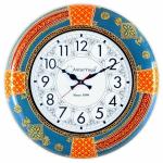Antaryuga Multicolor Wood Rajasthani Handpainted Decorative Round Clock With 12 Inch Dial Number Clock For Home, Office, 18 X 18 Inches