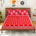 PINK SHOW Traditional 100% Cotton Double Bed Sheet with 2 Pillow Cover |Red |Set of 1