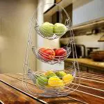 DEVRSHREE Trolley Multipurpose Steel 3 Layer Round Swing Fruit Vegetable Basket Stainless Steel Fruit & Vegetable Basket (Silver)
