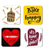 Whats Your Kick Bakery Baked With Love Quotes Printed Set of 4 Coaster With Metal Stand