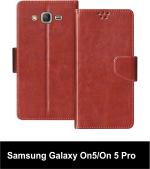 Sbms Samsung Galaxy On5, Samsung Galaxy On5 Pro Brown Artificial Leather Shock Proof Flip Cover