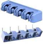 Inditradition Mop Holder and Broom Holder, 4 Slot Position with 5 Hooks Garage Storage Holder, Wall Mounted, Plastic (Grey)