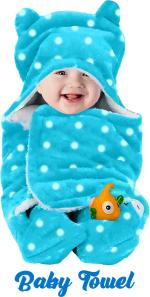 Pandaoriginals Blue, White Polka Cotton Bath Towel for Baby Boys and Girls (30 x 35 inch)