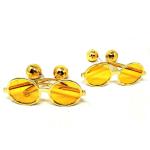 AMFIN Happy New Year Eyeglass with 2 Design Chain Balls / New Year Party Eye Wear - Golden (Pk of 2)